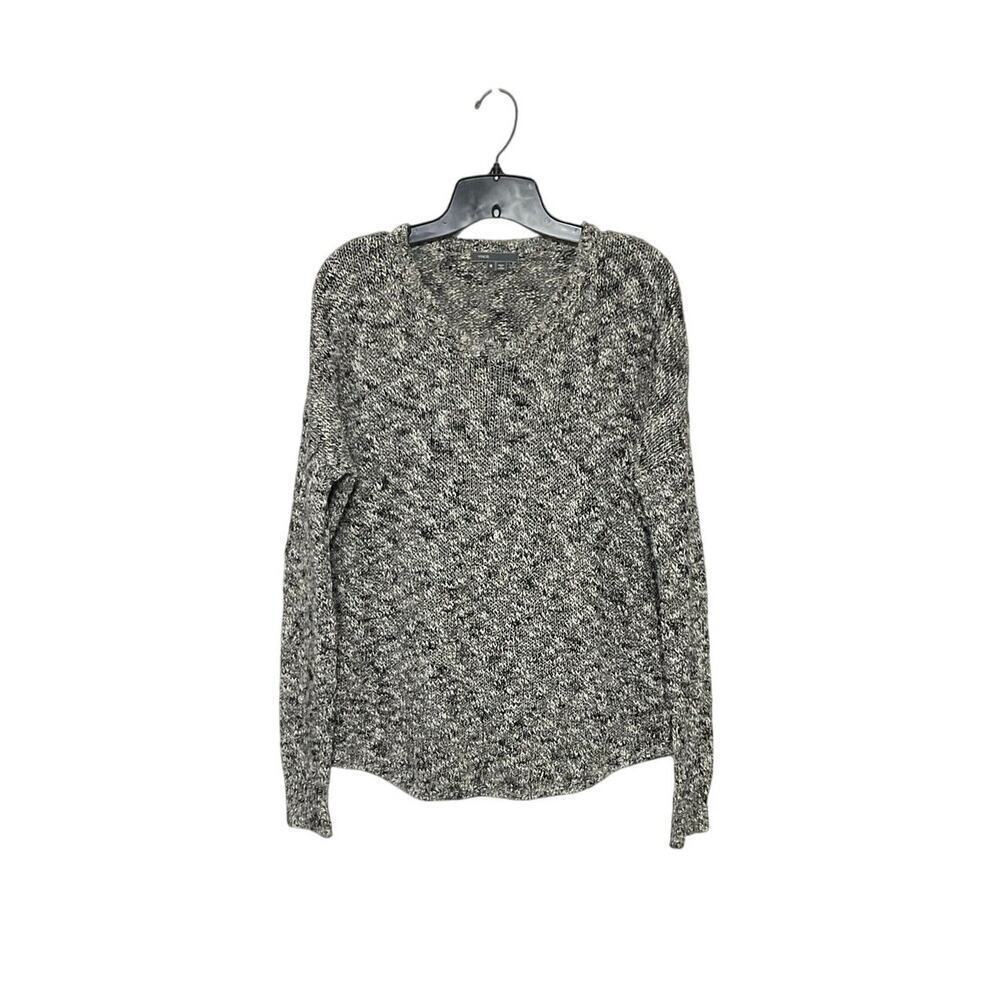 Vince Marled Womens Knit Sweater Linen Cotton Blend Size Medium Grey/Black/White